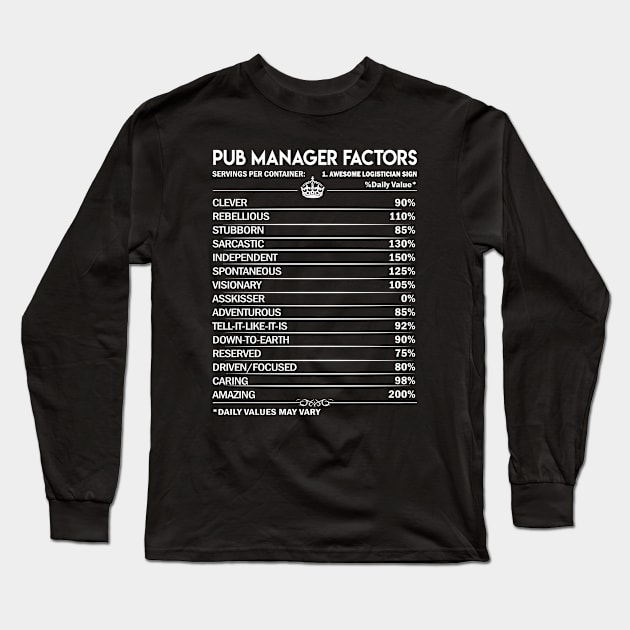 Pub Manager T Shirt - Pub Manager Factors Daily Gift Item Tee Long Sleeve T-Shirt by Jolly358